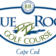 Blue Rock Golf Course logo with a white oval featuring a golf ball marked BR at the top, text Blue Rock Golf Course, and green golf course graphics on a blue background.